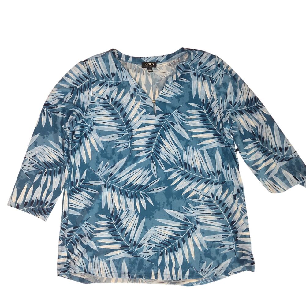 Jones New York Top Women’s Large Blue Printed Tropical Blouse
